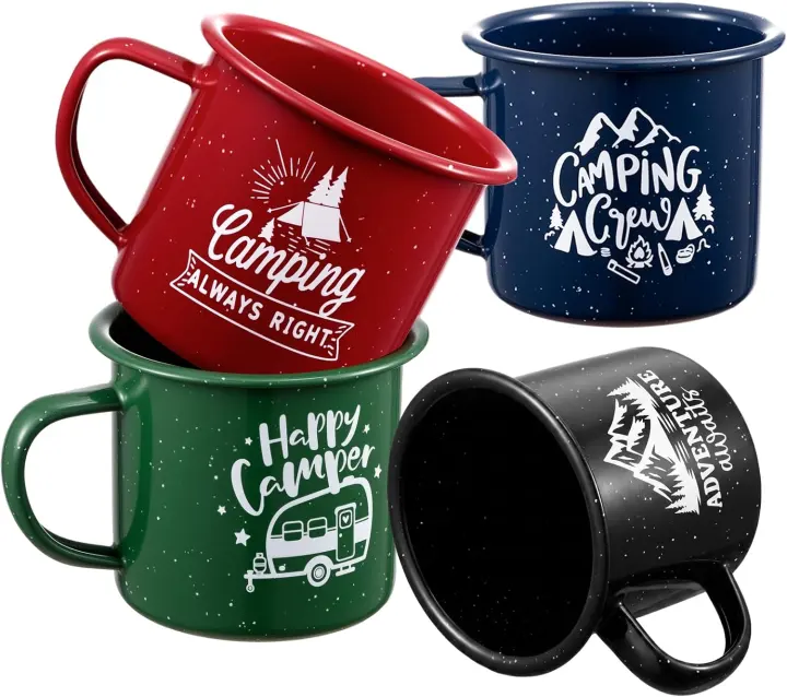 Mimorou Enamel Camping Mugs — 4-Pack 16 oz Speckled Cups