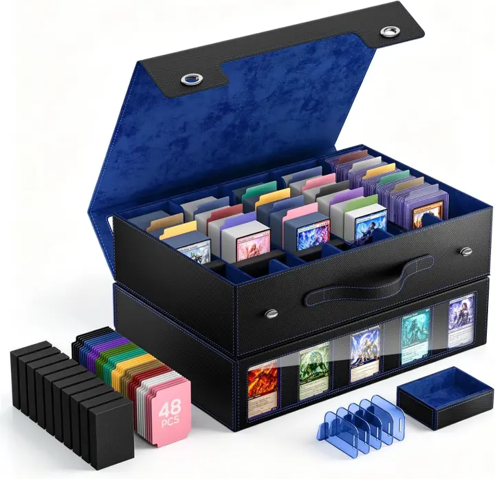 MoKo Trading Card Case — 3,900+ Capacity, Black/Blue with Handle