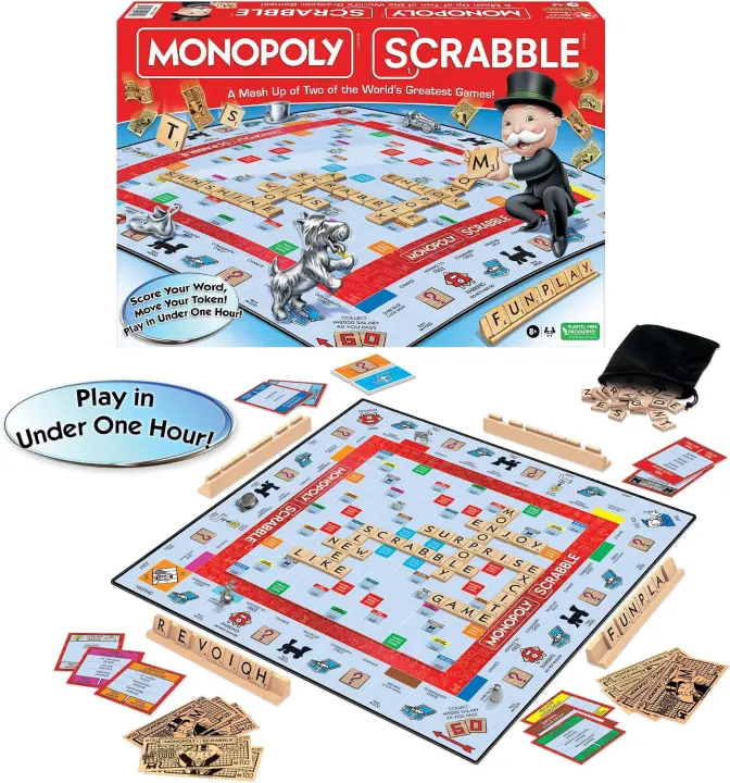 Monopoly Scrabble Board Game Mash-Up — Word & Property Strategy Game