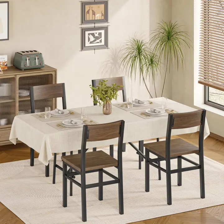 Nut-Brown Farmhouse Dining Chairs — Set of 4 Wooden Seats