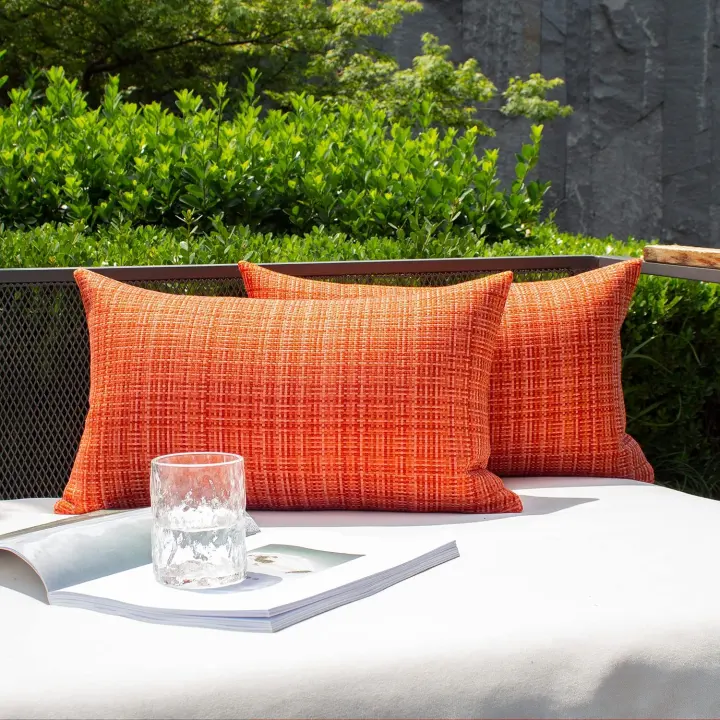Outdoor Waterproof 12x20 Lumbar Pillow Covers — Orange, 2-Pack