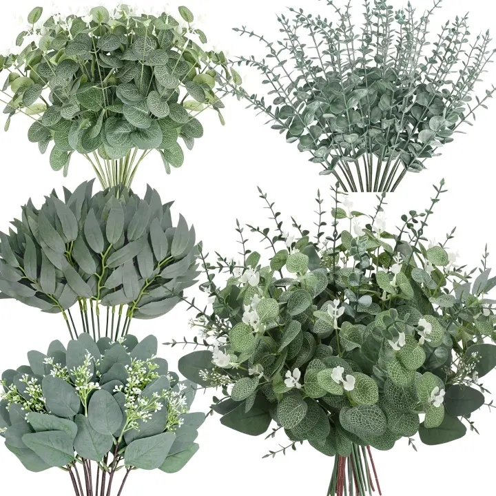 Palonu 150-Piece Faux Eucalyptus Stems — Mixed Silver Dollar Sprigs