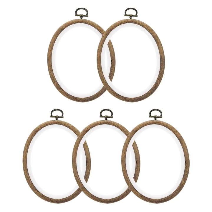 PATIKIL 6x4.7in Oval Embroidery Hoops — 5-Pack Faux-Wood Frames