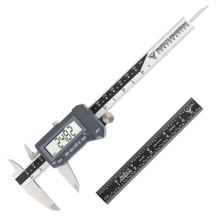 PEC Tools 6 Inch Absolute Digital Caliper with 6 Inch 4R Rule