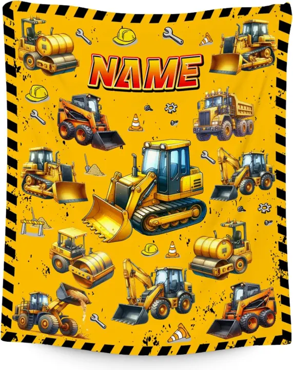 Personalized Excavator Kids Blanket — Custom Plush Construction Throw (4 Sizes)