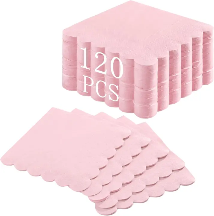 Pink Scalloped Cocktail Napkins — 120-Pack, 5 in Folded
