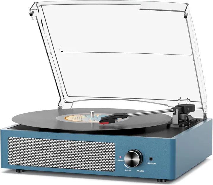 Portable Belt-Drive Vinyl Record Player with Bluetooth and Built-In Speakers
