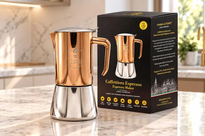 Premium Italian Stainless Steel 12-Cup Moka Pot (600ml)