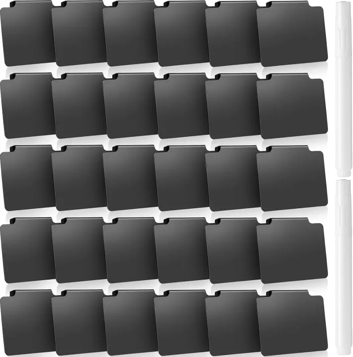 PVC Basket Label Clips for Storage Bins — 30-Pack with 2 Chalk Markers