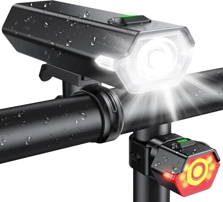 Rechargeable 1000-Lumen Bike Headlight and Taillight Set with Side Beacons