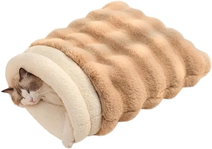 Reversible Faux-Fur Cat Sleeping Bag — Plush Burrow Bed