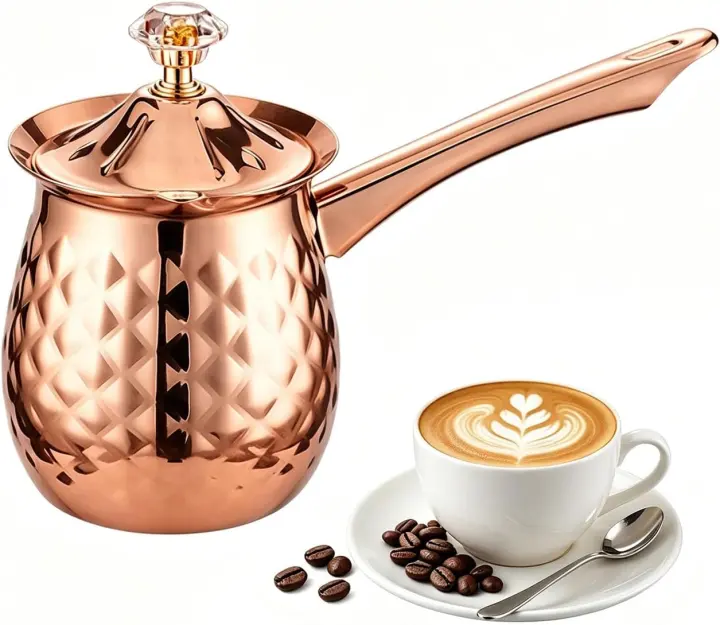 Rose‑Gold Turkish Coffee Cezve — 7oz / 200ml Stovetop Pot with Lid