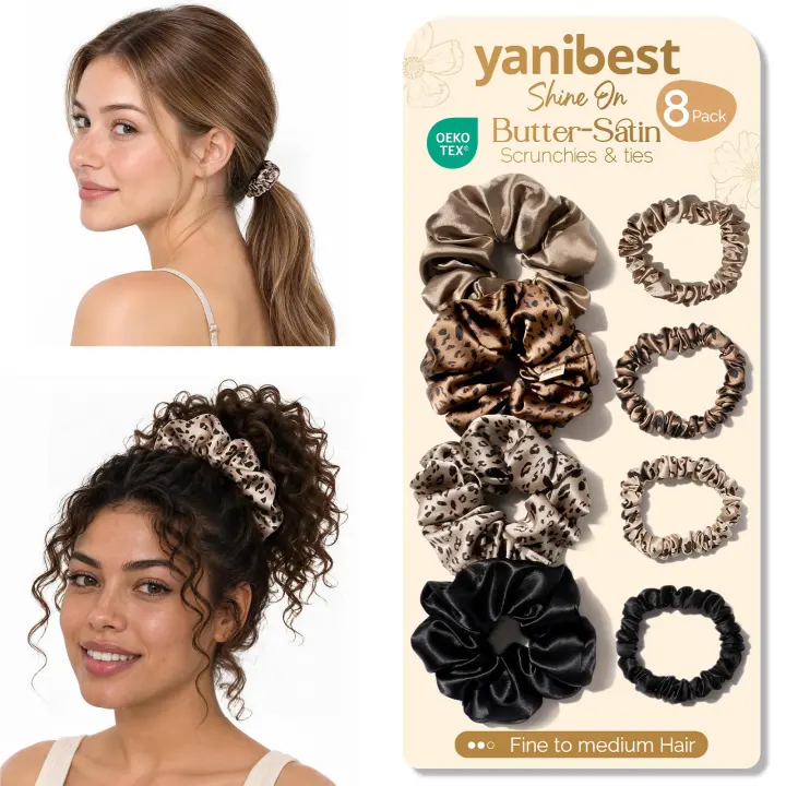 Satin Scrunchies 8-Pack — Gentle Hair Ties for Women