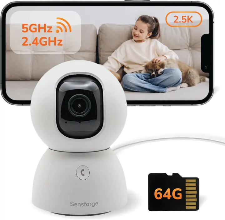 SensForge 2.5K Indoor Pan-Tilt Security Camera — 360° Wi‑Fi Monitor