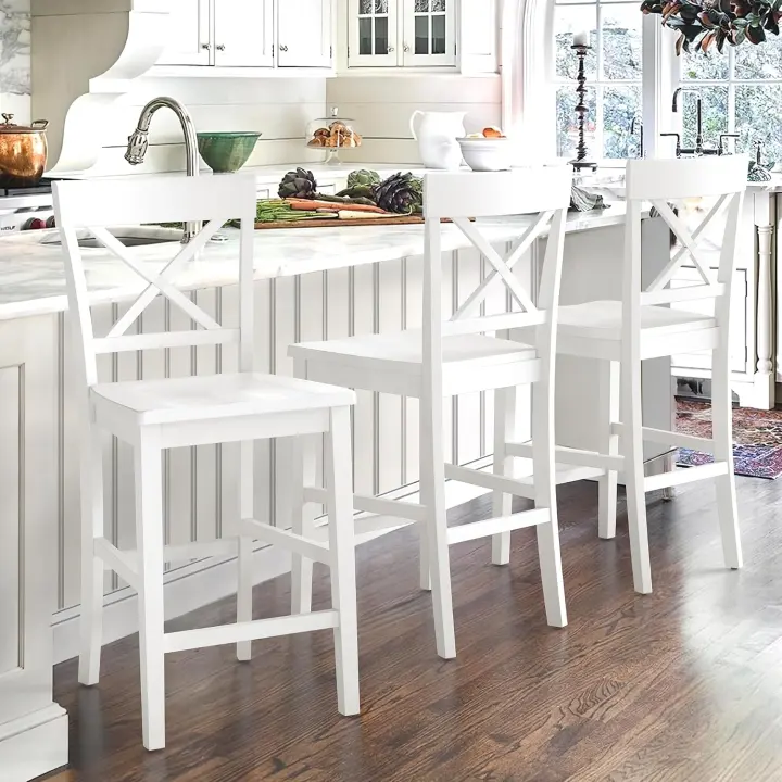 Set of 3 24" Wooden X-Back Bar Stools — Counter Height