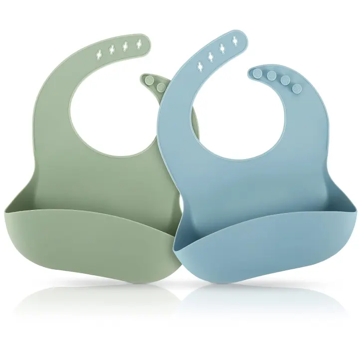 Silicone Baby Bibs 2-Pack — Adjustable, Food-Catching Bibs