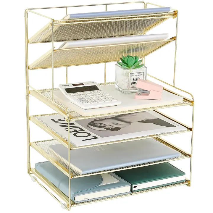 Six-Tier Metal Desk Organizer — Desktop Letter & File Rack