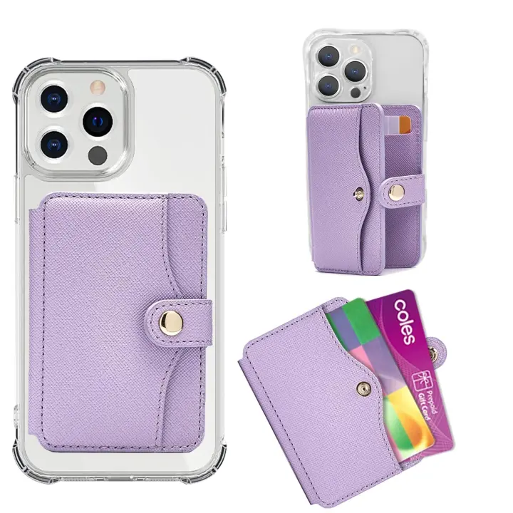 Slim Leather Stick-On Phone Wallet with Kickstand