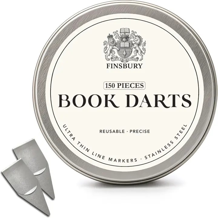 Stainless Steel Book Darts with Protective Tin — 150 Ultra‑Thin Markers