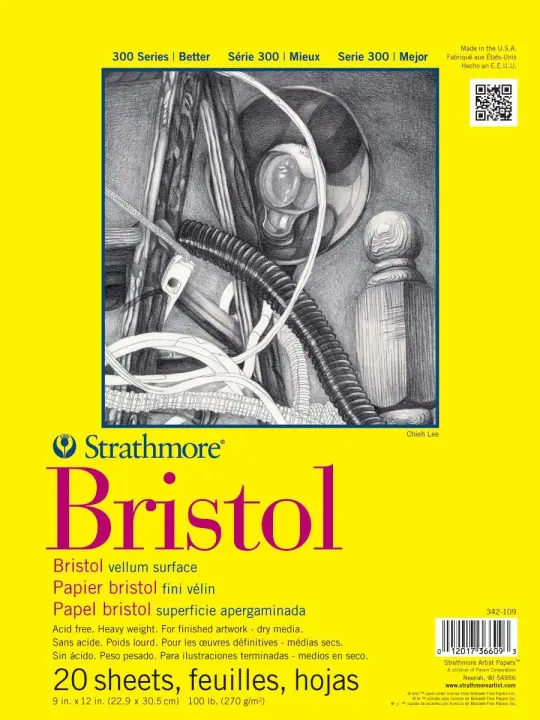 Strathmore 300 Series Bristol Vellum Tape-Bound Pad — 9 x 12, 100 lb, 20 Sheets