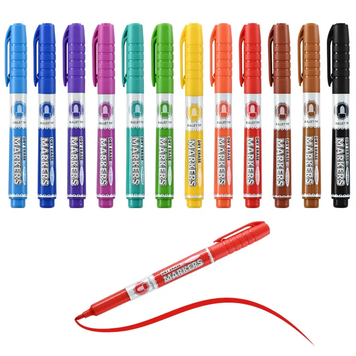 SUQJOY Dry Erase Markers — Bullet Tip Assorted 12-Pack