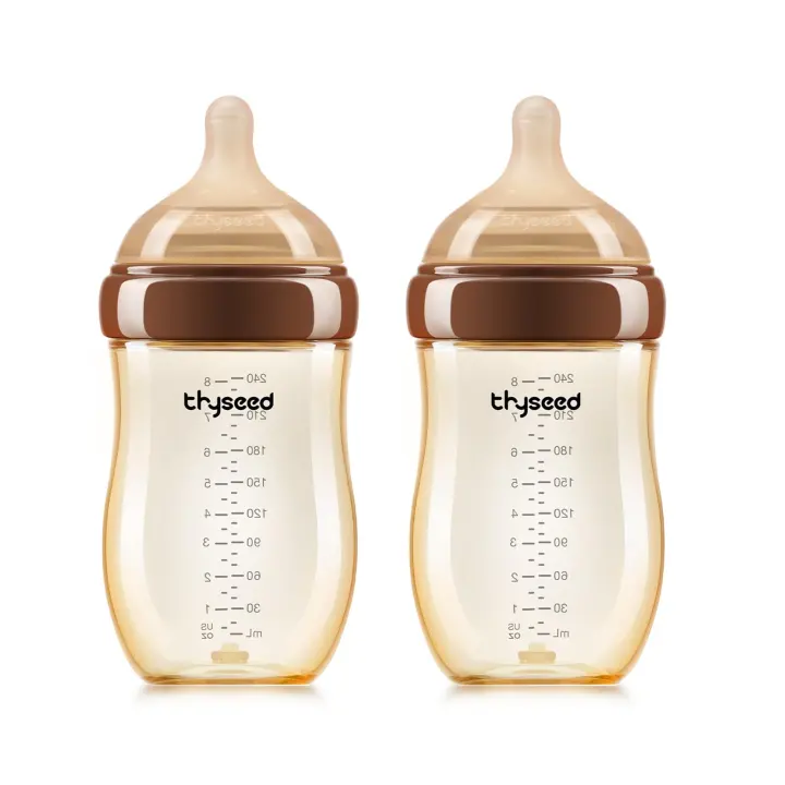 Thyseed PPSU Anti-Colic Baby Bottle — 8 oz, Breast-Like Nipple, 2-Pack
