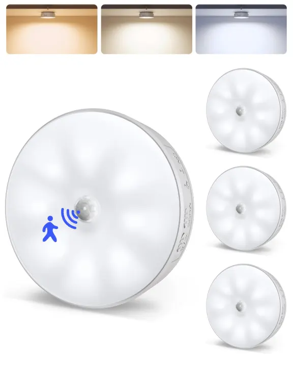 USB-C Rechargeable Motion Sensor LED Puck Lights — Dimmable, 3 Temps