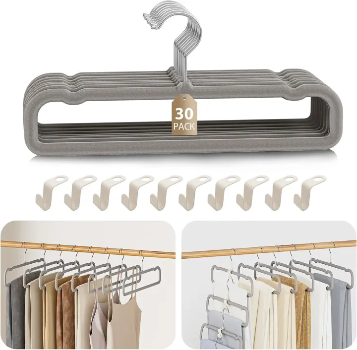Velvet Felt Pants Hangers — 30-Pack Cascading Space-Savers