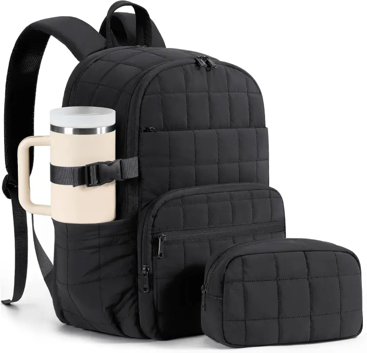 Women's Quilted Puffer Travel Backpack — 15.6" Laptop, 27L