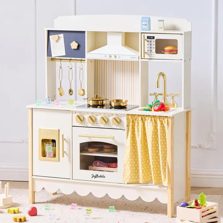 Wooden Play Kitchen with Lights & Sounds — 25-Piece Pretend Set
