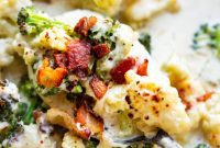 Creamy Garlic Parmesan Broccoli Cauliflower with Crispy Bacon