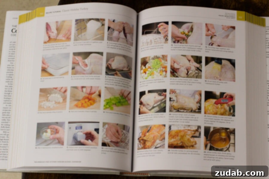 Learn to Cook with America's Test Kitchen: Cookbook Review Inside the America's Test Kitchen Cooking School Cookbook, showing detailed instructions and photos.