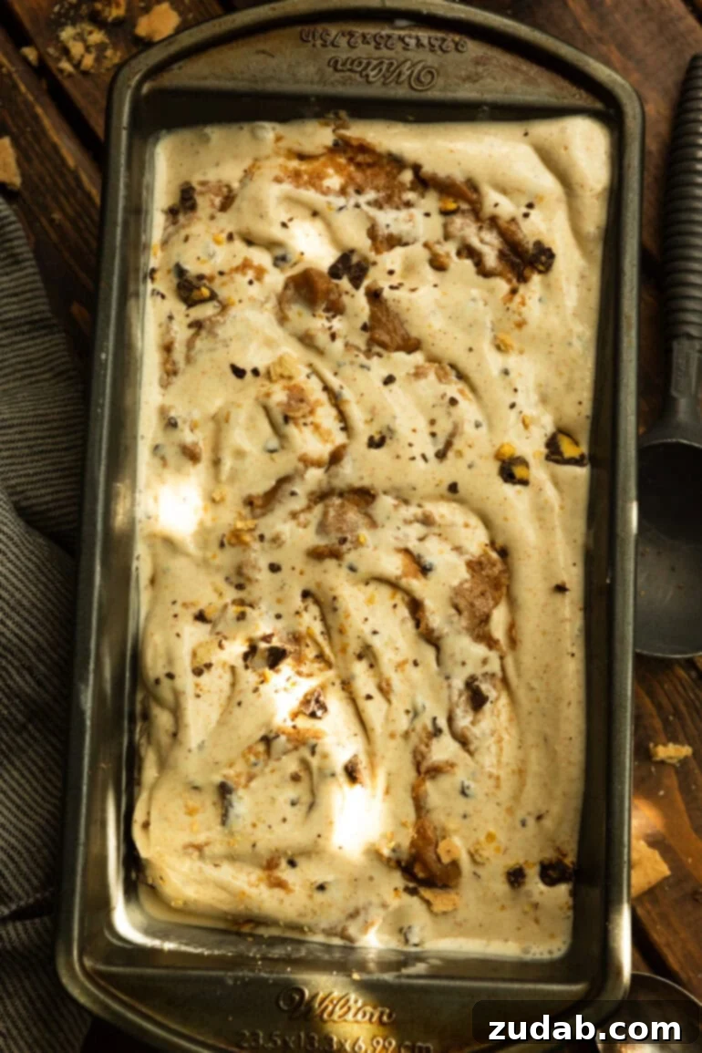 Crafting Homemade Graham Central Station Ice Cream 7 a photo of a bread loaf pan full of creamy graham canyon ice cream