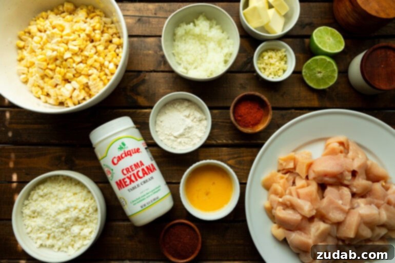 One-Pan Mexican Elote Chicken 4 a photo of all the ingredients for mexican street corn chicken all in separate little bowls