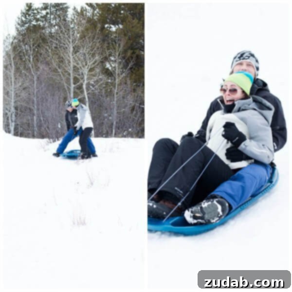 Shared Laughter Sledding at Teton Springs Author and Cade enjoying a sled ride together at Teton Springs.