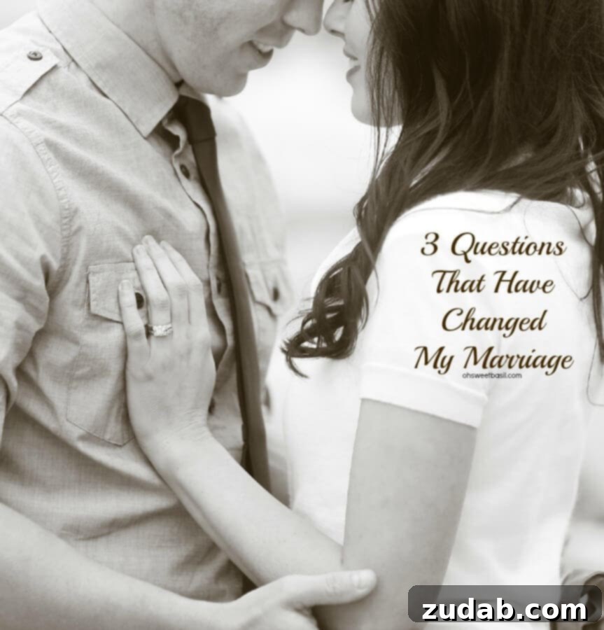 Reeses Peanut Butter Marshmallow Cookie Pie 2 Graphic promoting 3 simple questions that changed a marriage, with text overlay 'ohsweetbasil.com'.