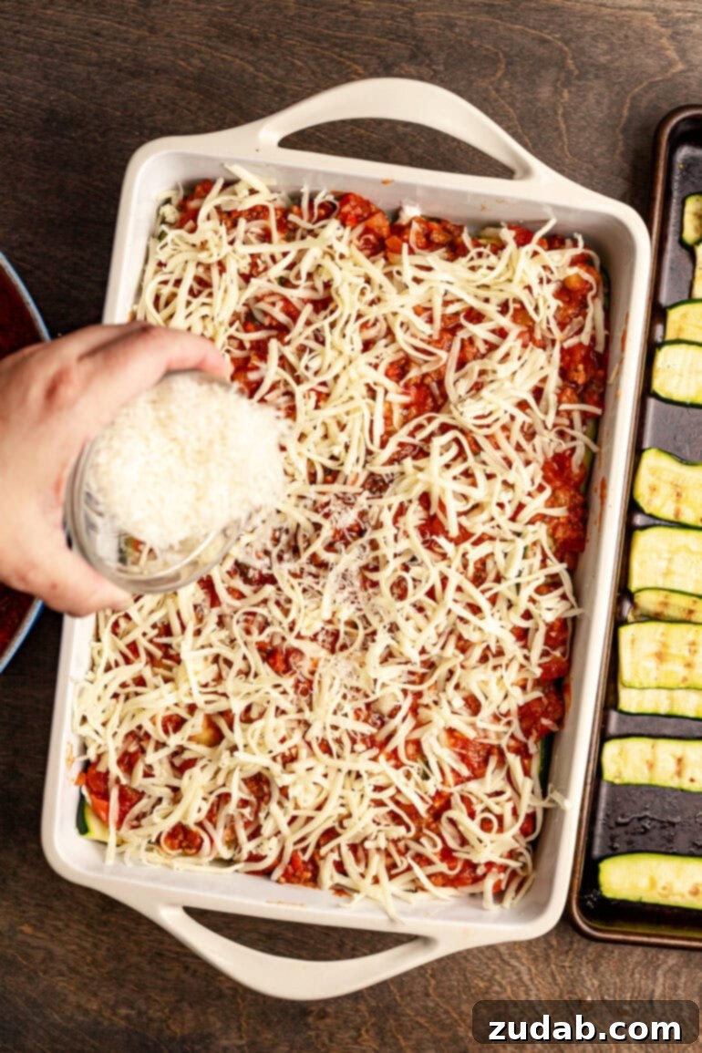 Perfect Zucchini Lasagna No Soggy Layers 14 Baked zucchini lasagna with a golden-brown top.
