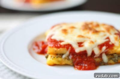 Lasagna-Stuffed Calzones 3 A dish of Baked Polenta Lasagna with rich red sauce