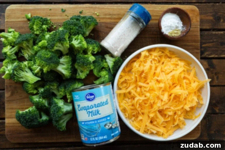 the ingredients for cheese sauce with broccoli