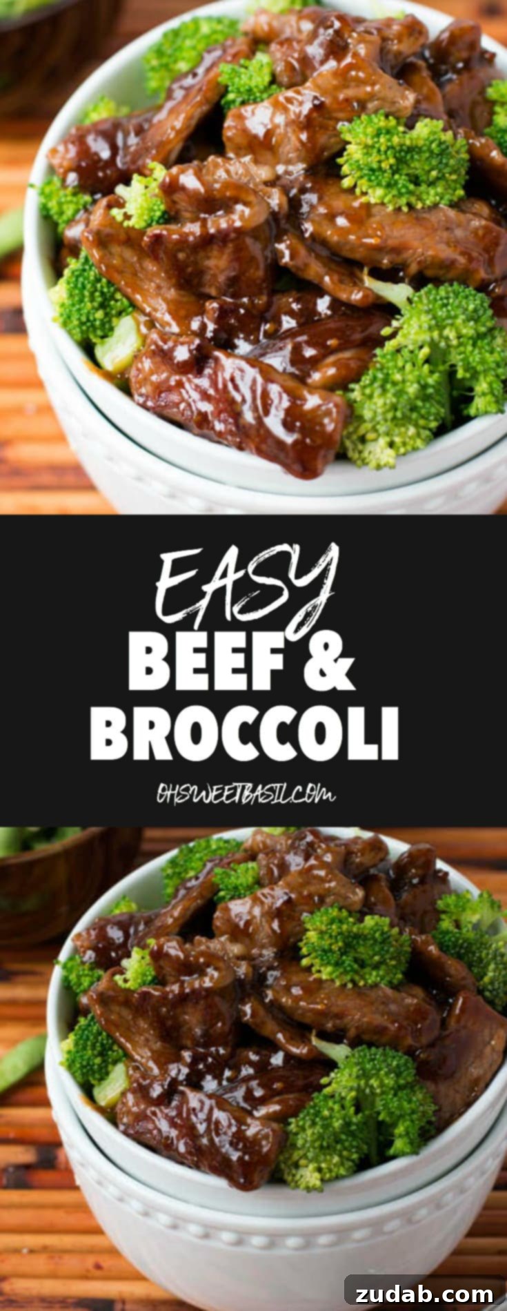 A white bowl filled with saucy beef and broccoli, garnished with sesame seeds.