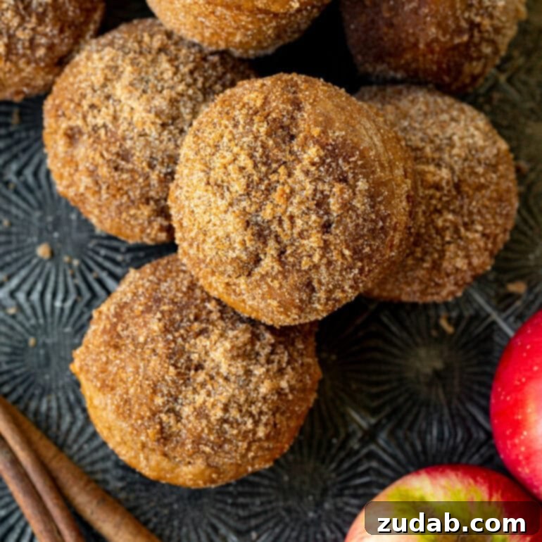 Pumpkin and Apple Perfection: Your Fall Dessert Obsession 16 Golden Apple Cider Donut Muffins, coated in cinnamon sugar, resembling classic fall donuts.