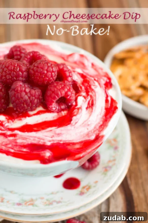 Irresistible No-Bake Raspberry Cheesecake Dip: Creamy, Fruity & Perfectly Sweet-Salty Delicious no-bake raspberry cheesecake dip, featuring creamy cream cheese, sweet marshmallow, tangy raspberry jam, and crunchy pretzel crisps. Perfect for parties and easy to make!