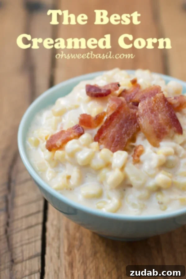The BEST Creamed Corn Recipe for Holidays and Weeknights | ohsweetbasil.com The ultimate creamy corn side dish, perfect for any meal. Like, ever. I may have licked the the bowl. ohsweetbasil.com