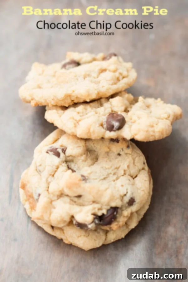 Sometimes an accident in cookie making ends up a winner! Banana cream pie chocolate chip cookies ohsweetbasil.com Sometimes an accident in cookie making ends up a winner! Banana cream pie chocolate chip cookies ohsweetbasil.com