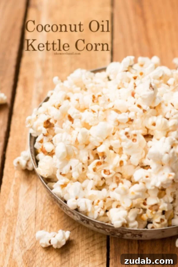 Homemade Coconut Oil Kettle Corn in 10 minutes Delicious coconut oil kettle corn in a bowl, perfect for movie night