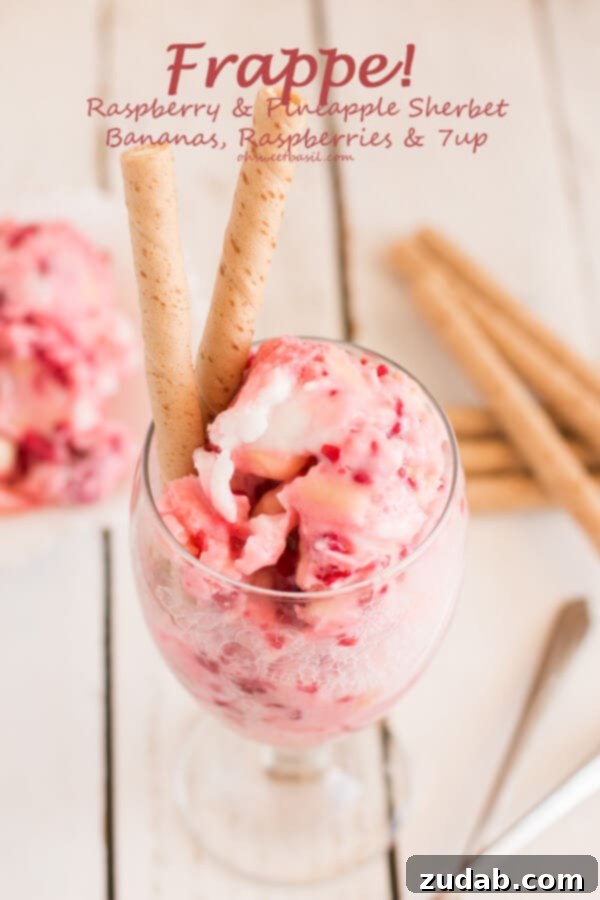 8 Recipes You'll Instantly Want to Pin 4 frappe is my favorite! Raspberry and pineapple sherbet with fruit and 7up! ohsweetbasil.com