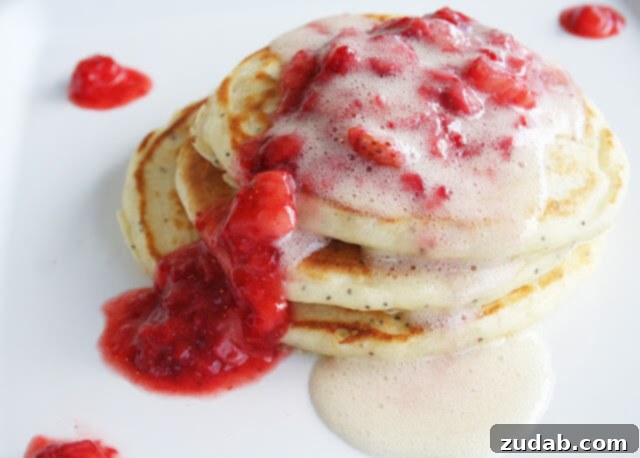 Luscious White Chocolate Blueberry Stacks 5 Poppyseed Pancakes with lemon glaze