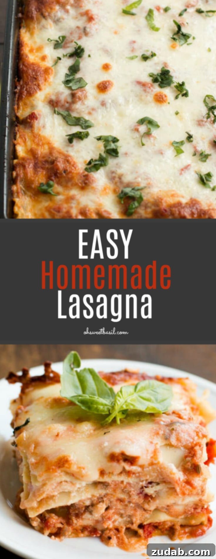 Effortless Homemade Sweet Cheddar Lasagna 3 A pan of homemade lasagna with sweet cheddar cheese on top, ready to serve