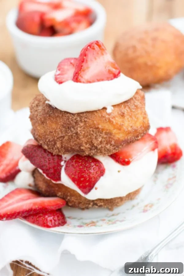 The most delicious dessert I've ever had, deep fried strawberry shortcakes that are rolled in cinnamon sugar and loaded with berries and fresh whipped cream The most delicious dessert I've ever had, deep fried strawberry shortcakes that are rolled in cinnamon sugar and loaded with berries and fresh whipped cream