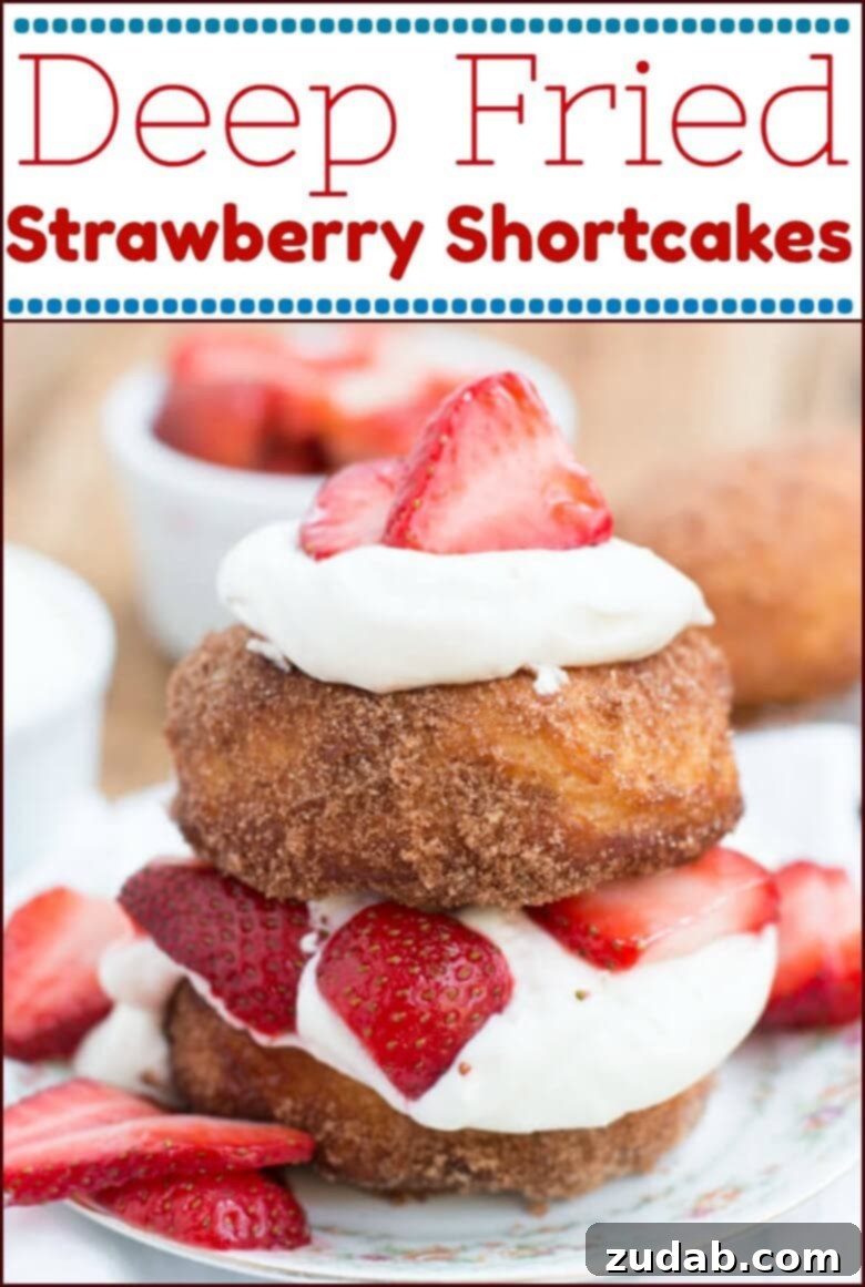 Golden Fried Strawberry Shortcake Delight 3 The most delicious dessert I've ever had, deep fried strawberry shortcakes that are rolled in cinnamon sugar and loaded with berries and fresh whipped cream